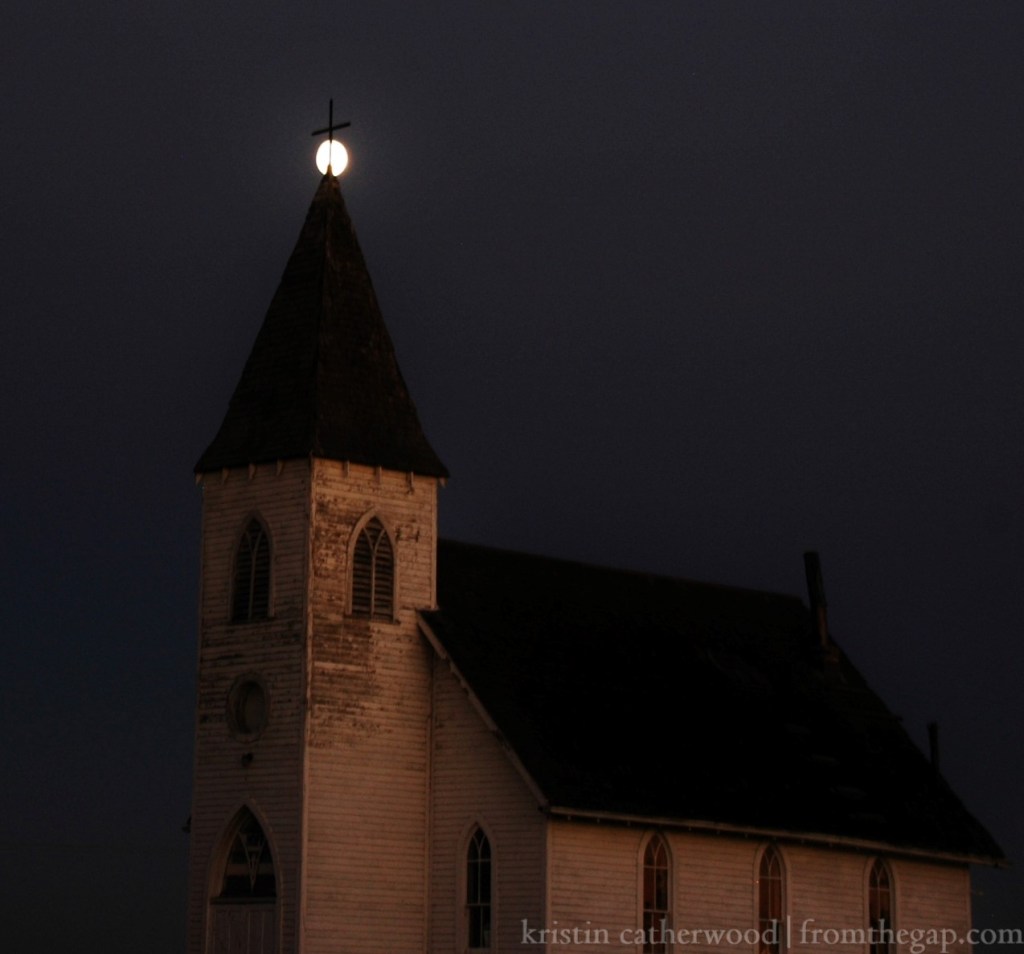 Moonrise over an abandoned church. September 6, 2014. 